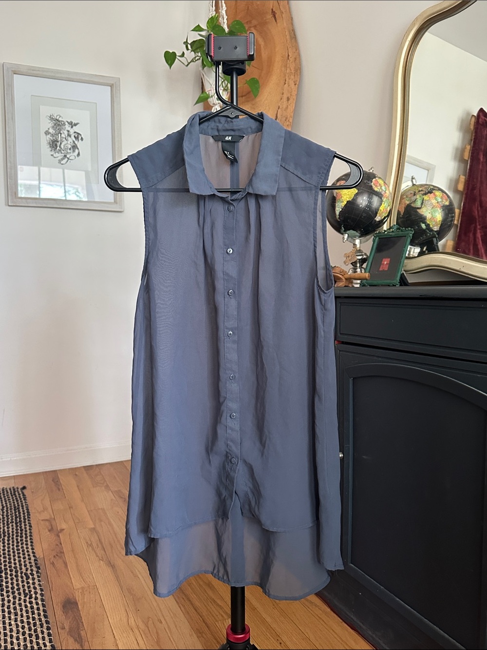 🫐3/$25 SALE - H&M Slate Blue Sleeveless Sheer Button-Up Tunic
